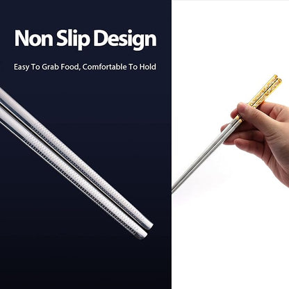 Carp Gold Reusable Chopsticks Square Metal Stainless Steel 316 18/10 Non-Slip Dishwasher Safe Designed In Korea Japanese Style (Gold - 2 Pairs)
