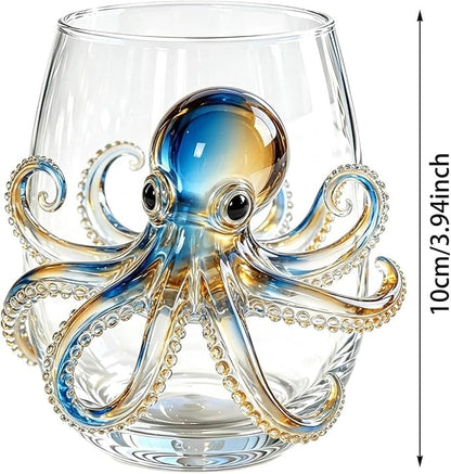 Artisan Blue Octopus Glassware Handmade 3D Ocean Decor Gift