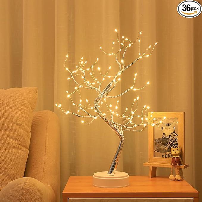 MYSNKU DIY Led Desk Tree Lamp, Desk Table Decor 36 Pearl LED Lights for Home,Bedroom, Indoor,Wedding Party,Decoration Touch Switch Battery Powered or USB Adapter (Art Deco)
