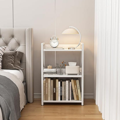 Small Bookshelf for Small Spaces,Modern 3 Tier Bookcase Night Stand, Narrow Book Shelf Organizer, Small Shelf Open Display Rack for Bedroom, Living Room, Home Office(White)