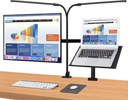 Desk Lamp, Clamp on Lamp with 2 LED Tubes, 13W, 1200 Lms, 3 Color Modes, 10 Brightness Levels, 18.5 Inches Flexible Gooseneck LED Clip Book Light for Reading, Working (Adapter Included)