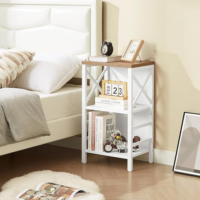 Bookcase, Industrial Small Bookshelf,3-Tier Bookcase Storage Organizer, Small Book Shelf for Small Spaces, Living Room, Bedroom and Home Office, White&Brown