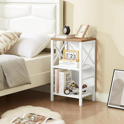 Bookcase, Industrial Small Bookshelf,3-Tier Bookcase Storage Organizer, Small Book Shelf for Small Spaces, Living Room, Bedroom and Home Office, White&Brown