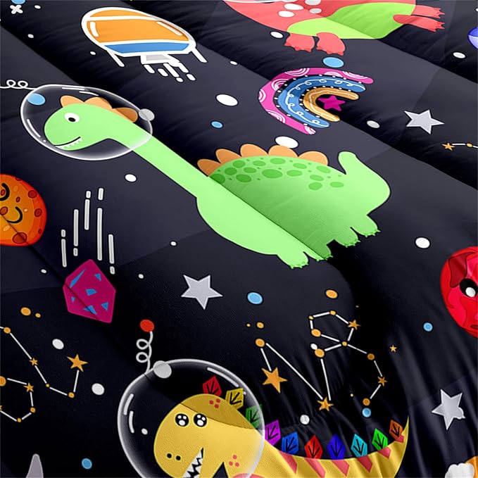 Cartoon Dinosaur Comforter Set - Boys Full Size Dinosaur Bedding Set for Bedroom Dinosaur Quilt with 2 Pillowcases for Kids Girls Boys Room Decor Lightweight Dino Comforter for All-Season, 3 Pieces
