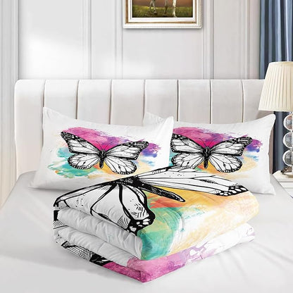 CVHOUSE Butterfly Bedding Set,Butterfly Comforter Queen,Butterfly Comforter Set for Girls Kids Teens,Butterflies Quilt Set with 1 Comforter and 2 Pillow Cases- 3 Piece