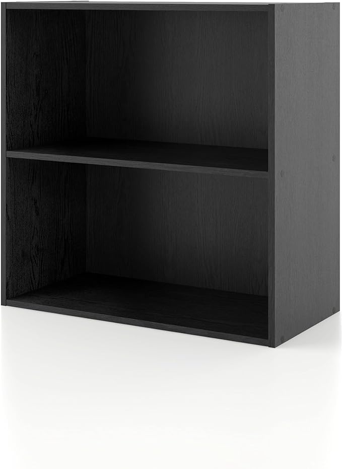 Apexa 2-Tier Cube Storage Organizer Shelves, Stackable Wood Bookcase Fits Cubby Bins for Organization, Dorm Teen Room Decor & Home Office, Black