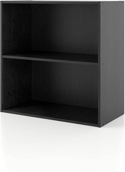 Apexa 2-Tier Cube Storage Organizer Shelves, Stackable Wood Bookcase Fits Cubby Bins for Organization, Dorm Teen Room Decor & Home Office, Black