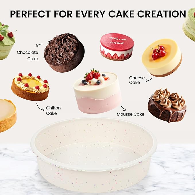 Vinino 10 Inch Round Cake Pan with Stainless Steel Frame | Perfect for Cheesecake, Layer Cakes & Desserts, Food Grade Silicone, Nonstick Surface, Easy Release and Cleanup