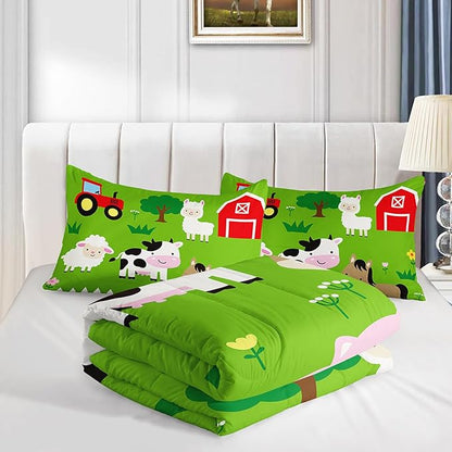 Farm Animal Comforter,Pig Cow Sheep Comforter Set for Kids Teens Girls Boys,3Pcs Bedding Set Printed Comforter with 2 Pillowcases,Down Alternative,Soft and Lightweight，Twin Size