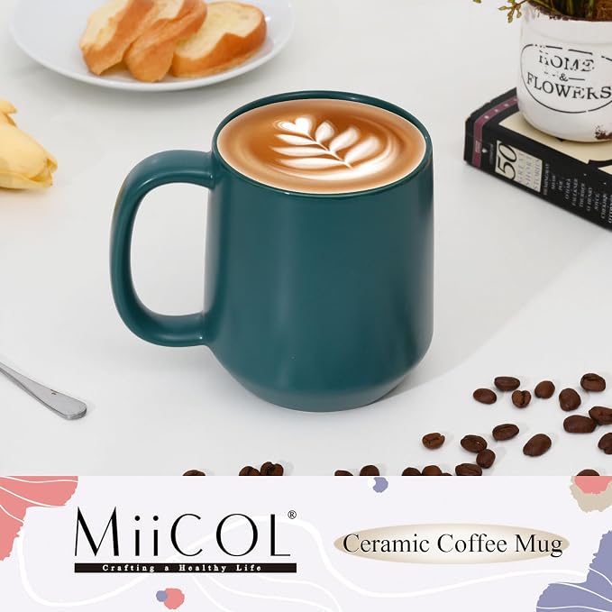 Miicol Ceramic Coffee Mug, 16 oz Large Coffee Cup, Tea Mug with Handle, Flat Bottom Mug for Men, Women, Office, Microwave and Dishwasher Safe, Multi-Color, Turquoise