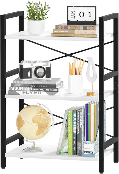 Yoobure Bookshelf Small Book Shelf, Solid Industrial 3 Tier Shelf Bookcase, Short Book Case for Bedroom, Living Room, Office Home, Small Spaces, White