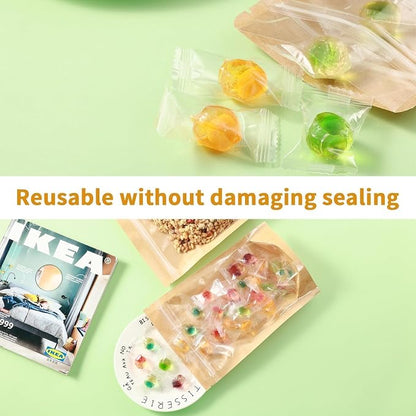 300 Pack Kraft Paper Bags with Clear Window 4x6 Reclosable Small Stand Up Mylar Bags for Food Storage Resealable Smell Proof Pouch, Edible Packaging, Reusable bags for Small Business