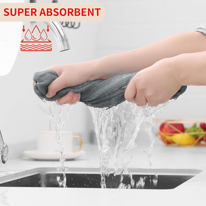 Homaxy 100% Cotton Waffle Weave Kitchen Dish Cloths, 7-Pack, Grey | 12 x 12 Inches, Ultra Soft Absorbent Dish Towels, Quick Drying Dish Rags with Hanging Loop