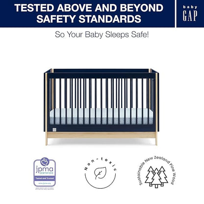 Delta Children babyGap Tate 4-in-1 Convertible Crib + Brannan Bear Bookcase with Bins + Brannan Bear Wall Shelf with 4 Hooks, Navy/Natural (Bundle)