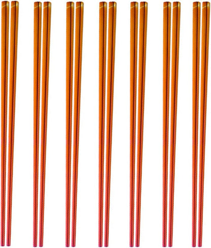 Stainless Steel Chopsticks,Reusable ,Dishwasher Safe , Easy to Use（7 PCS,Dazzling red）