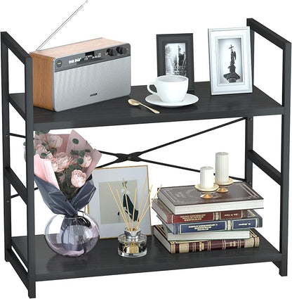 NUMENN 2 Tier Bookshelf, Bookcase Shelf Storage Organizer, Modern Book Shelf for Bedroom, Living Room and Home Office, Black