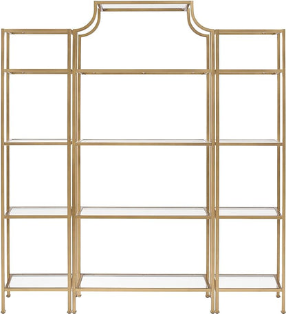 Crosley Furniture Aimee 3-Piece Etagere Bookcase Set - Gold and Glass
