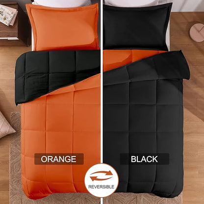 Basic Beyond Twin Comforter Set for Girls and Boys - Fluffy Twin Bed Comforter Set for All Seasons - Reversible Kids Twin Comforter Set - 2 Pieces (1 Comforter + 1 Pillow Sham) - Orange/Black
