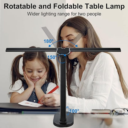 Lightess LED Desk Lamp with Wireless Charger, USB Charging Port, Adjustable Foldable Dual Swing Arm Desk Light Dimmable Eye-Caring Desk Lamp, Touch Control, Home Office Desk Lights for Work Study