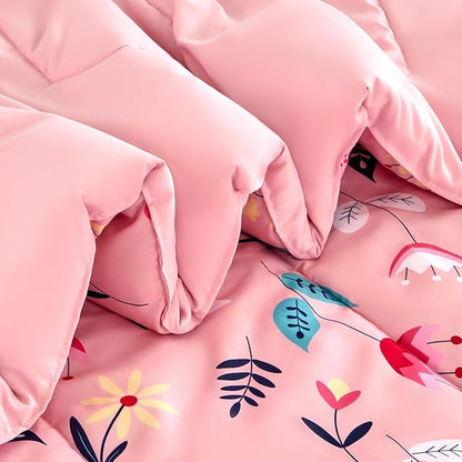 SLEEP ZONE Kids Bedding Twin Comforter Set - Cute Printed for Boys, Girls, Teens, Super Soft, Fade Resistant (Pink Flower, Twin)