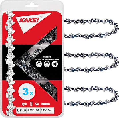 KAKEI Stihl Chainsaw Chain 14 Inch 3/8" LP Pitch .043" Gauge 50 Drive Links- 61PMM3 50 Fits STIHL MS170, MS180C, MS193T, MS194T - 36100050050, R50 (3 Chains) - Semi Chisel