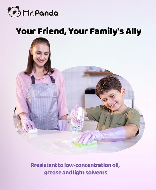 Mr.Panda Skin-Friendly Flocked Cotton Liner Cleaning Gloves Small, Reusable Dishwashing Gloves for Washing Dishes, Kitchen, Shimmering Pink