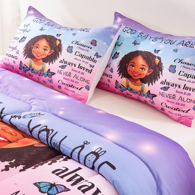 Black Girl Comforter Set Queen for Kids Teens,God Says You are Comforter Set for Black Women,Black Girl Magic Bedding Set,African American Girl Bed Bedroom Set