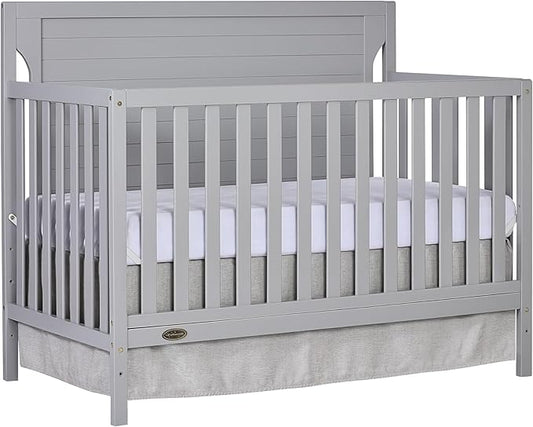Cape Cod 5-In-1 Convertible Crib In Pebble Grey, Greenguard Gold And JPMA Certified, Built Of Sustainable New Zealand Pinewood, 3 Mattress Height Positions