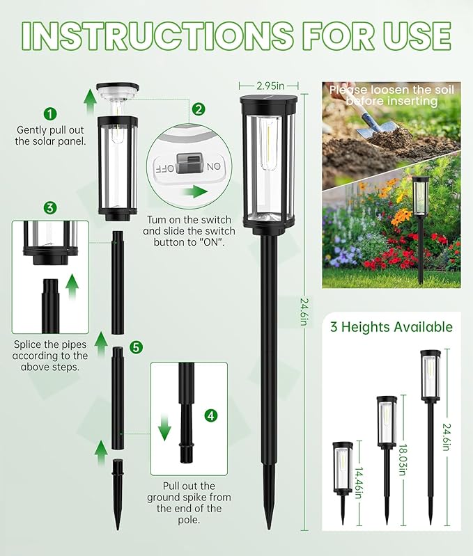 Bright Solar Pathway Lights, 2 Pack Solar Lights Outdoor Waterproof IP65, Auto On/Off Path Landscape Lighting, Long Lasting Outdoor Light for Yard Garden Walkway Landscape Lawn Patio Lighting