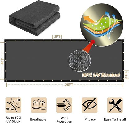 UPGRADE Privacy Fence Screen 6'x48' Dark Grey Outdoor 90% Visibility Blockage 170 GSM Mesh Shade Cover Panels for Backyard,Balcony,Home Decoration with Zip Ties,Customized Avaliable
