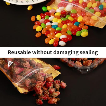 150 Pcs Mylar Bags for Food Storage, 5x8 Mylar Bag with Window Stand Up, Small Holographic Resealable Bags Smell Proof Bag Food Packaging for Small Business Freeze Dried Candy Jewelry Foil Packaging