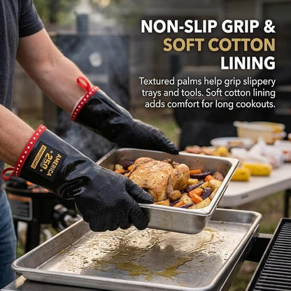 PRO BBQ Gloves, Black Neoprene, 14-Inch, Heat Resistant up to 932°F, Waterproof with Cotton Lining, America 250th Anniversary Edition, Includes Storage Bag (Close Fit-14INCH-932℉-PRO)