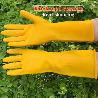 8 Pairs Reusable Household Cleaning Gloves, Rubber Kitchen Dishwashing Gloves,Extra Thickness, Long Sleeves, for Washing Dishes, Pet Care(Large, Yellow)