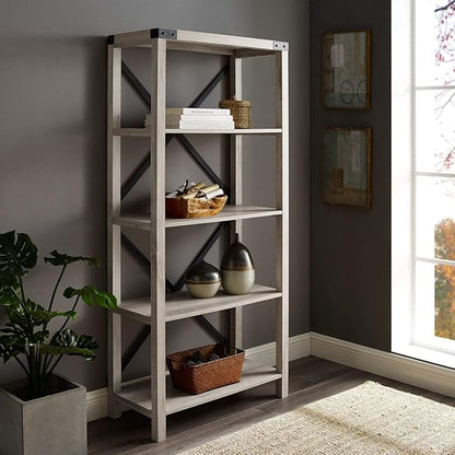 Walker Edison,4 shelves Andersen Urban Industrial Metal X Back Bookshelf, 64 Inch, White Oak
