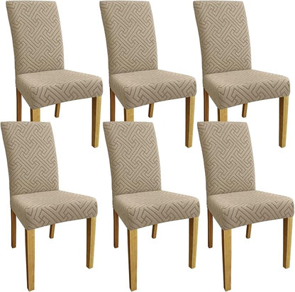 Promindfly Dining Chair Covers, 3D Jacquard Fabric Chair Covers for Dining Room, Anti-Scratch Chair Covers Set of 6, Stretch Washable Dining Chair Covers for Kitchen, Hotel