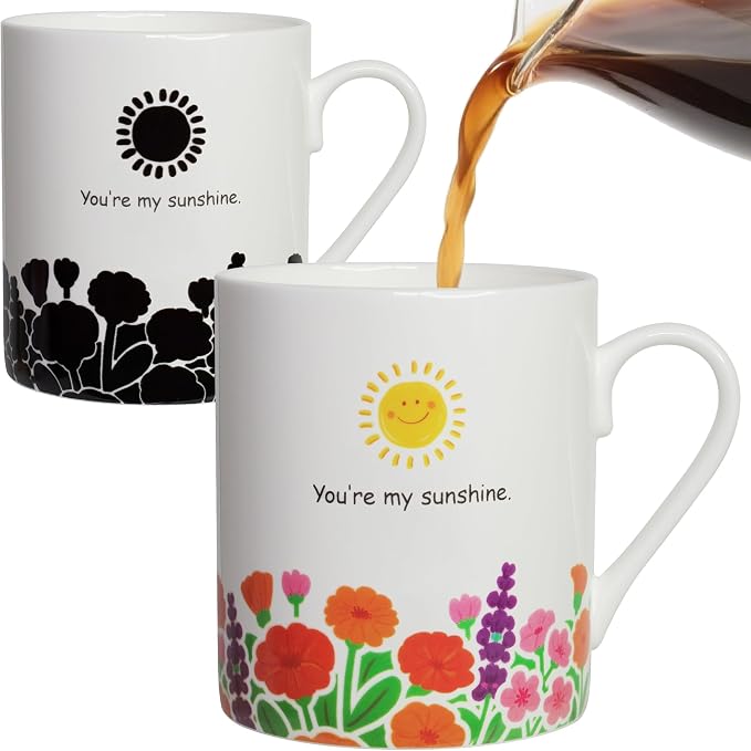 Lovfit Garden Color Changing 12oz Ceramic Coffee Mug | Heat Sensitive You are My Sunshine Cup, Sunflower Birthday Gift for Women Friends Family, Home Office Use