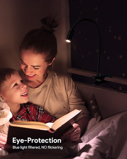 JHD Led Desk Lamp with Clamp - 10 Brightness Levels, 12" Flexible Gooseneck,USB Lamp - Suitable for Home Office, Reading, Bed Light,Quality Black Metal Clamp Light（includes charger adapter）