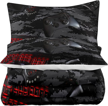 Tailor Shop Gaming Comforter Set Queen Size for Boys, Black Camouflage Gamer Bedding Sets for Boys Kids Teenage, All Season 3 Piece Gaming Bed Set with 1 Comforter and 2 Matching Pillowcases……