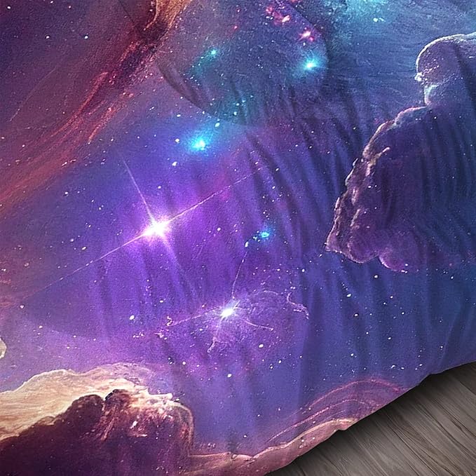 Purple Galaxy Bedding Set Full Size Outer Space Comforter Set for Girls Teens Kids Women Boys Starry Nebula Blue Glitter Quilt 1 Comforter + 2 Pillow Cases