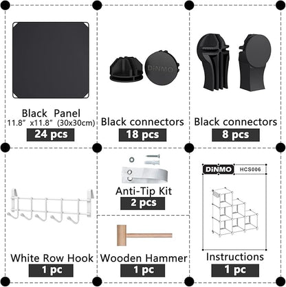 6 Cubes Storage Organizer, Bookcase, Display Shelf with Wooden Mallet, Cabinet Storage for Kids, Adult, Office, Bedroom, Bathroom, Black
