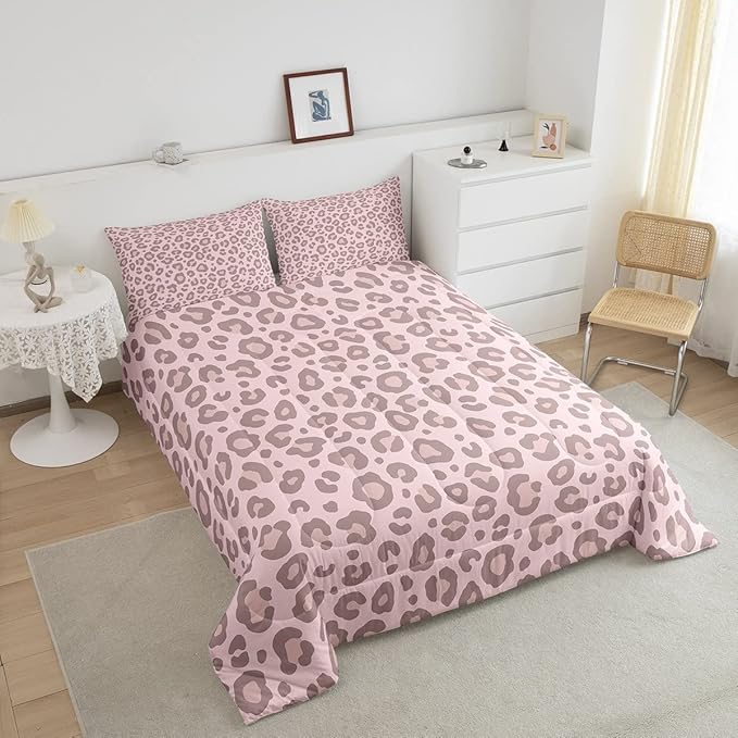 Pink Leopard Skin Comforter Leopard Print Comforter Set For Kids Boys Girls Africa Cheetah Printed Children Bedding Set Ultra Soft Decor Safari Animal Fur Pattern Duvet Set Twin Size Quilt Set