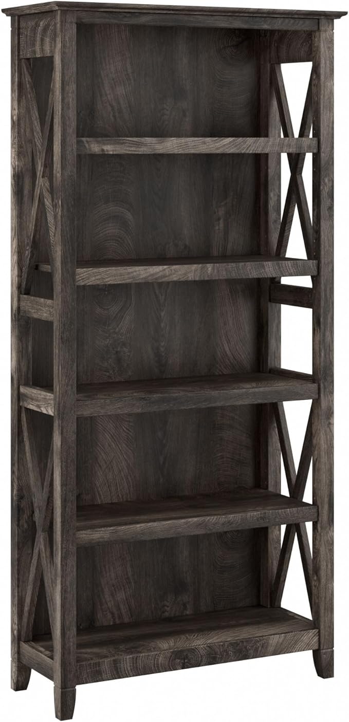 Bush Furniture Key West Tall 5 Shelf Bookcase in Dark Gray Hickory