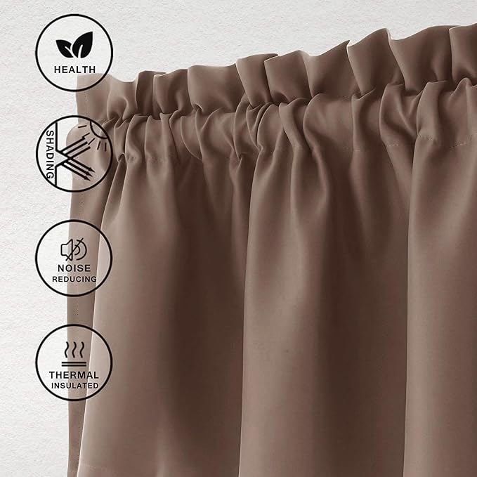 Hiasan Valance Curtains for Kitchen Blackout Thermal Insulated Solid Window Curtain Valance, Cappuccino, 42 x 12 Inches, 1 Panel