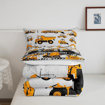 Feelyou Under Construction Comforter Set Vehicles Truck Car Bedding Set for Kids Boys Girls Children Cartoon Excavator Comforter Room Decor Machinery Bulldozer Crane Duvet Set Twin Size