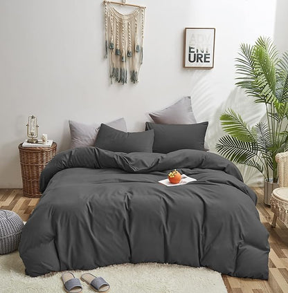 Deep Grey Comforter Set Full Dark Gray Beddig Set for Kids Teens Adult Solid Gray Color Bedding Set 3 Pieces with 2 Pollowcases Lightweight Durable Gray Full Blanket Quilts Set