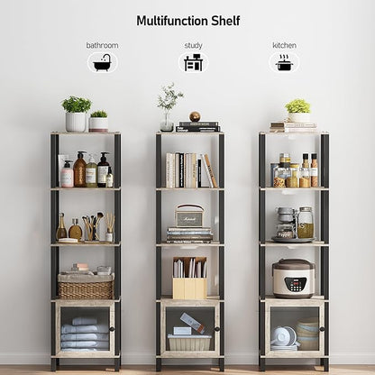 TUTOTAK 5 Tier Bookcase and Bookshelf, Narrow Book shelf with Door for Small Space, for Living Room, Office, Study, Entryway, Greige BS03BG005