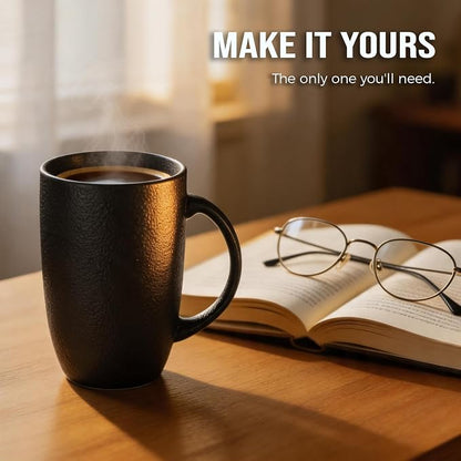 22oz Oversized Heavyweight Ceramic Coffee Mug, Large (Black) | 22oz Extra Large, Oversized Heavyweight Ceramic, Reactive Glaze, Microwave & Dishwasher Safe, Prop 65 Compliant, Gift Box