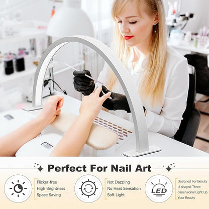 Half Moon Light for Nail Desk 30in 50w Nail Tech Light Nail Table Lamp with Wire Controller 3 Color 10 Brightness Touch Control Extension LED Light for Nails Tech, Stemless Dimming