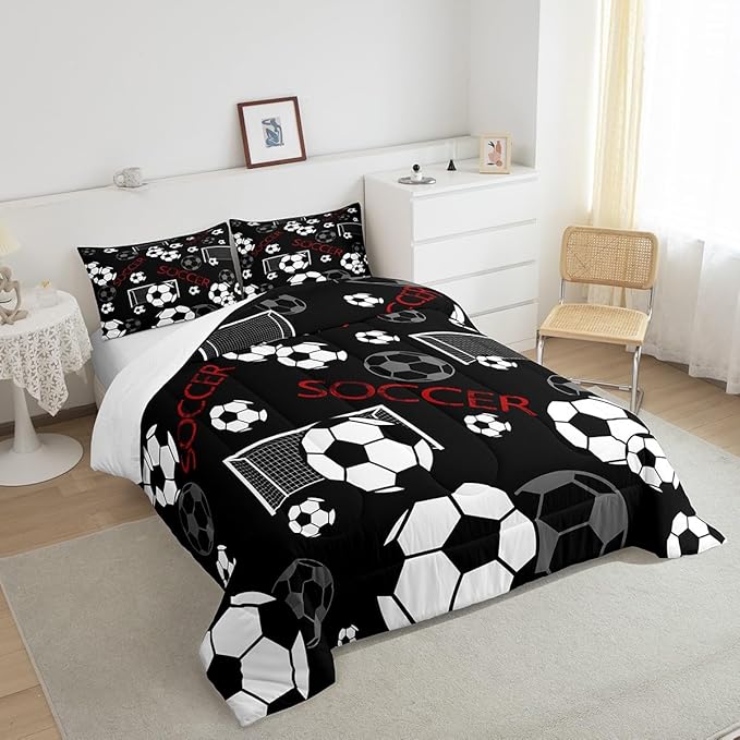 Feelyou Football Comforter Set Full Size Rugby Sports Comforter for Kids Teens Adults Soccer Ball Game Bedding Set Gift for Football Lover Duvet Set Room Decor 3Pcs with 2 Pillow Case
