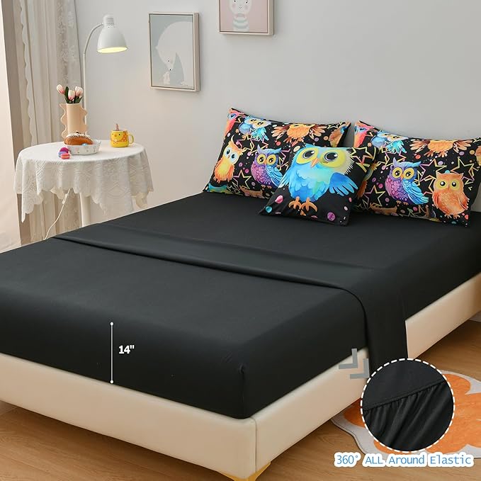 DORCAS Cute Owl Twin Comforter Boys Girls Bedding Sets Twin 6 Pieces Animal Bed-in-A-Bag Twin with Comforter,Sheets,Pillowcases for Kids